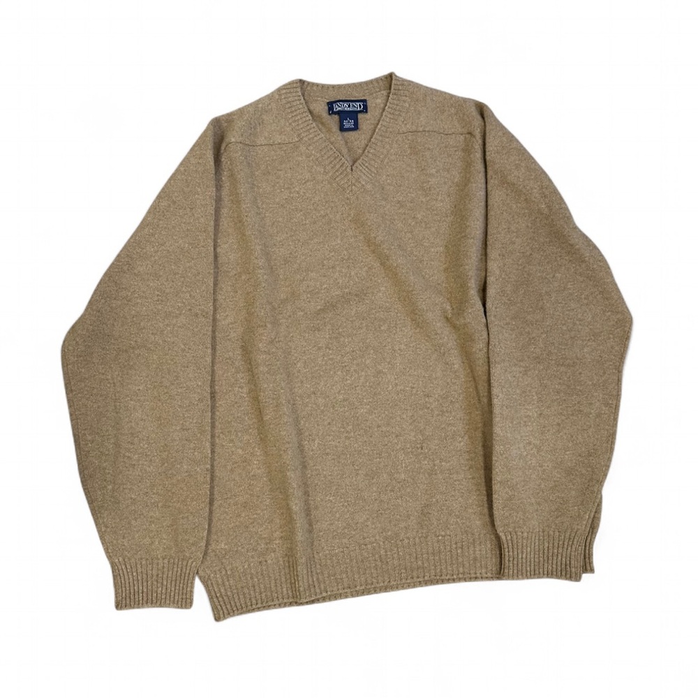 Lands' End V-Neck Vintage 90s 100% lambswool camel color